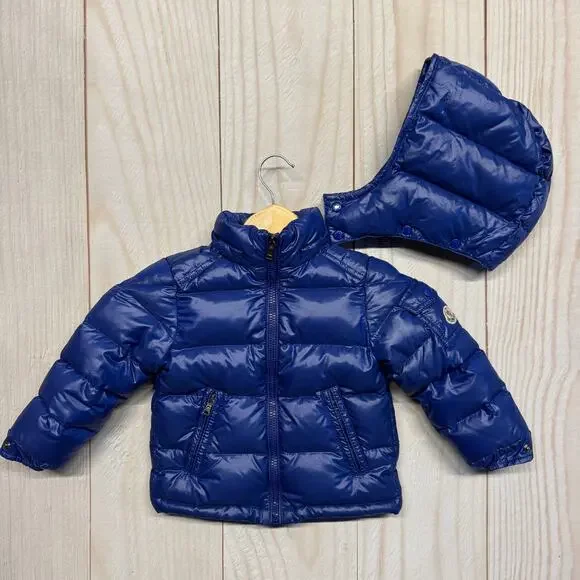 Moncler Enfant Maya Down Jacket Toddler Size 2Y Removeable Hood Glossy Blue - Picture 3 of 15